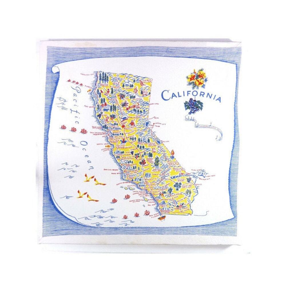 Vintage Country Souvenir Map of California Flour Sack Stretched Frame USA